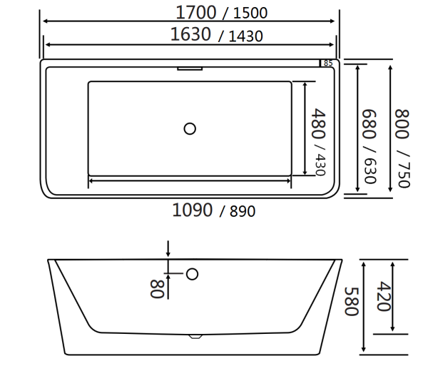 Cada Freestanding Schita tehnica Calypso wall